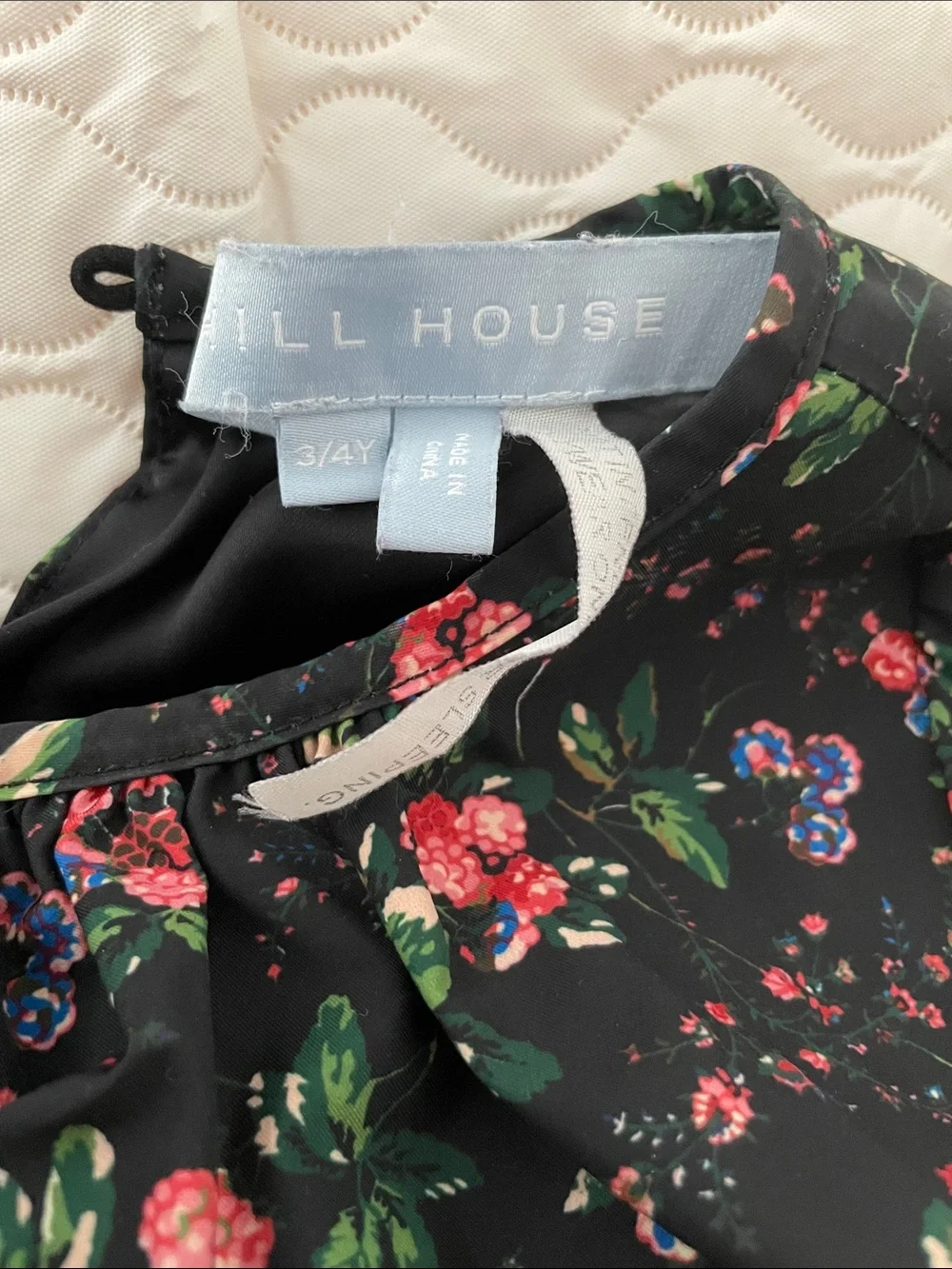 Hill House Black Floral Long-Sleeve Blouse with Red and Blue Accents